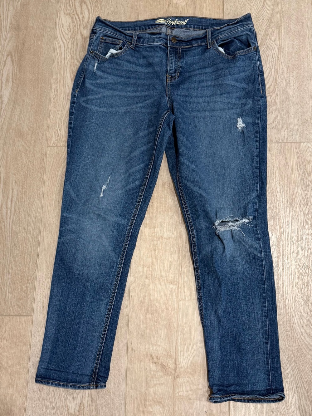 Old Navy Blue Boyfriend Jeans with Distressed Details